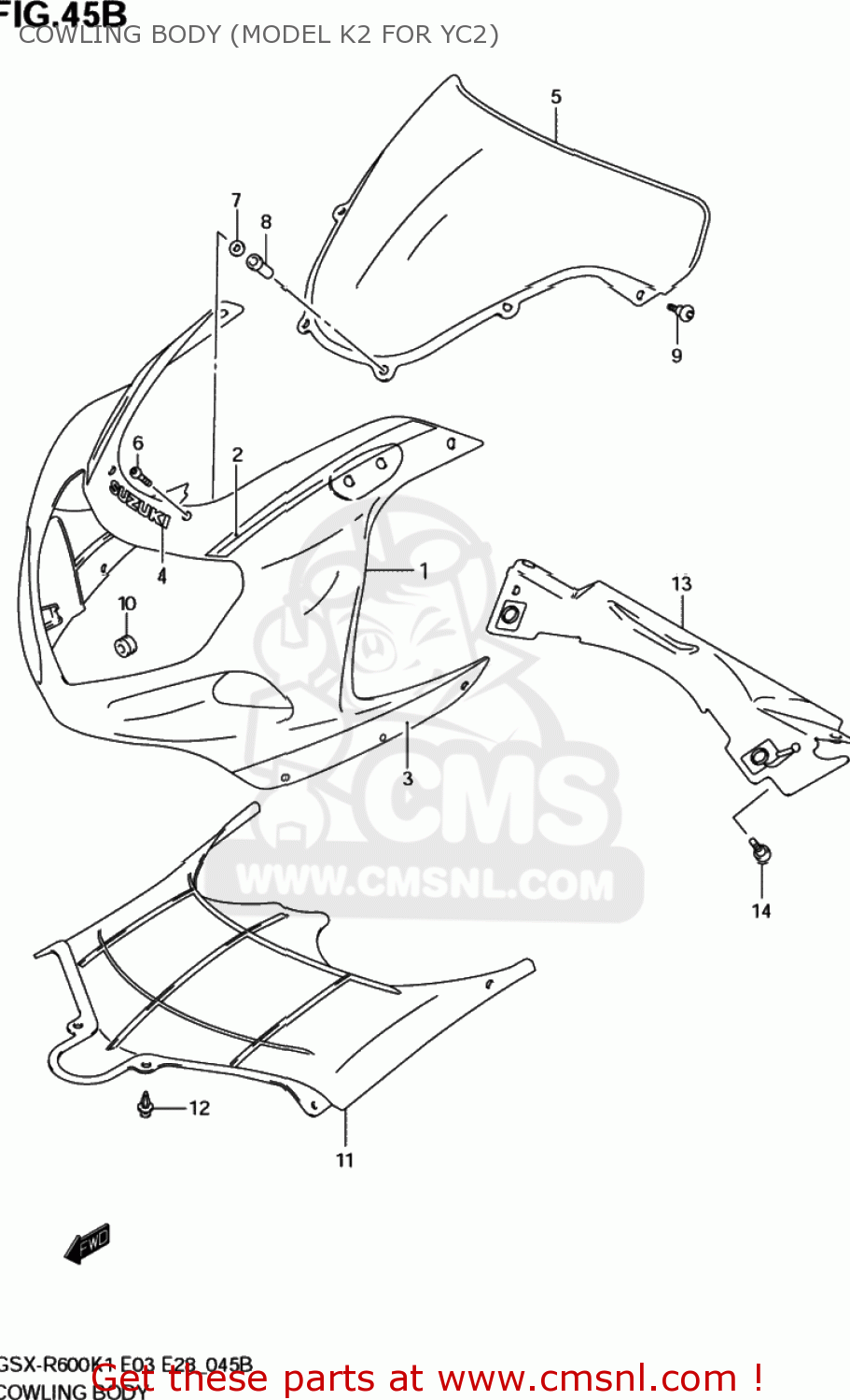 COWLING BODY (MODEL K2 FOR YC2) GSXR600 2002 (K2) USA (E03)