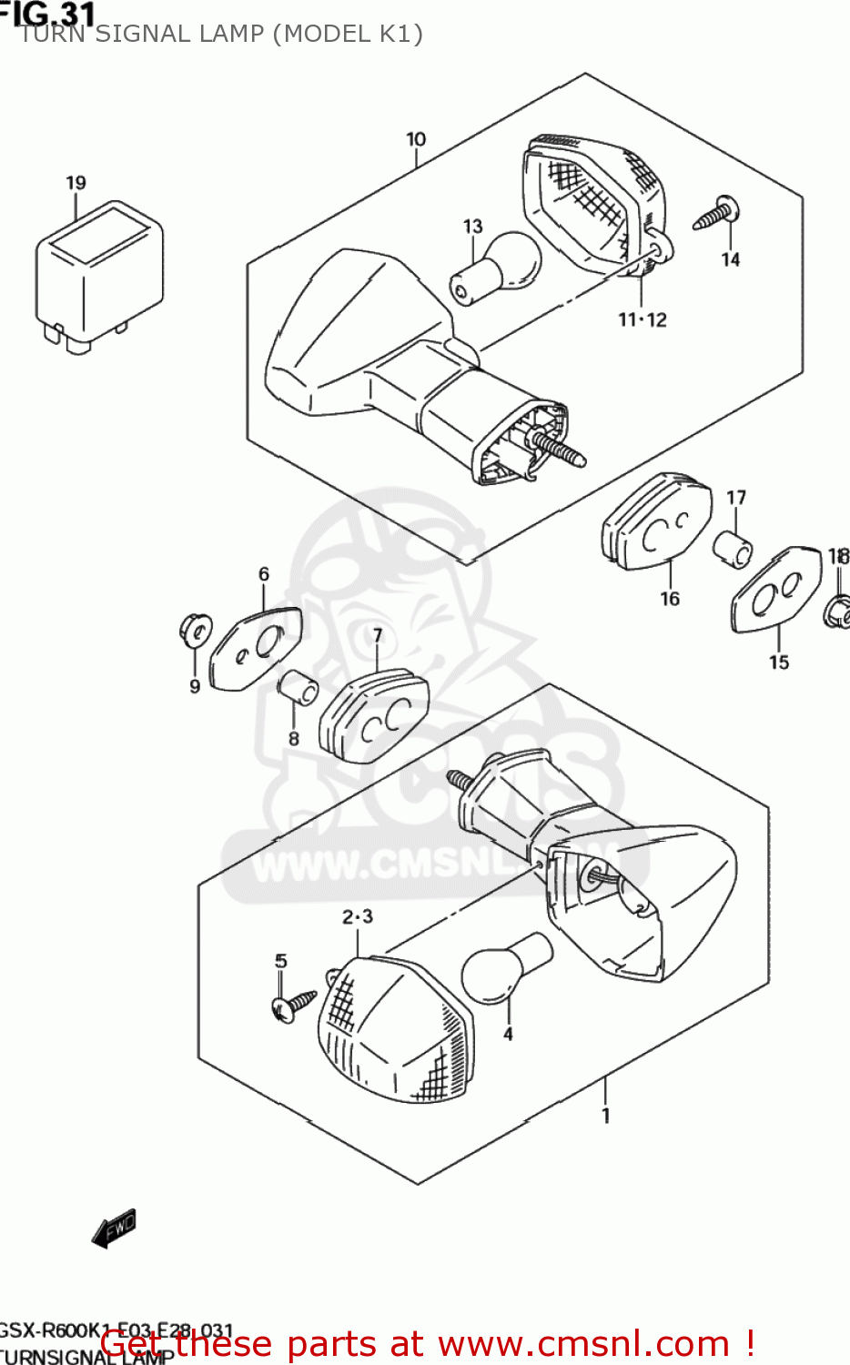 TURN SIGNAL LAMP (MODEL K1) GSXR600 2002 (K2) USA (E03)