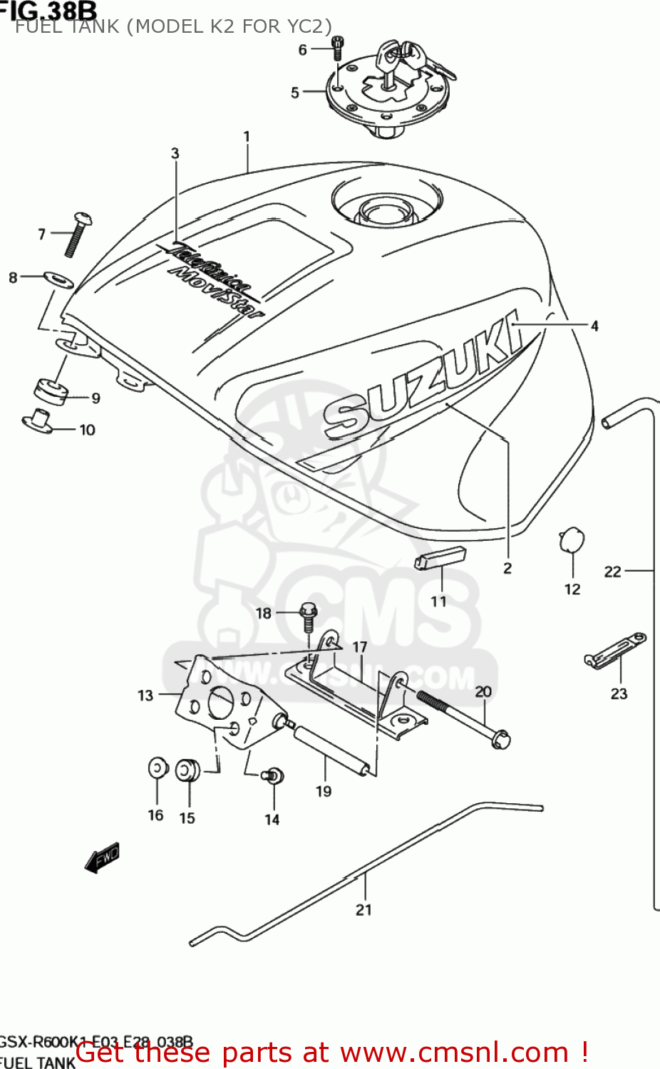FUEL TANK (MODEL K2 FOR YC2) GSXR600 2003 (K3) USA (E03)