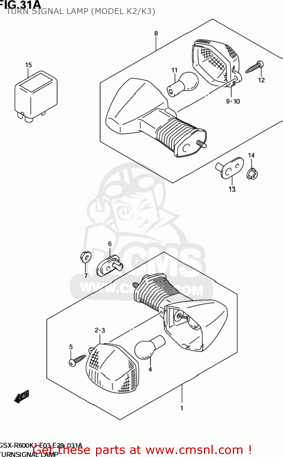 TURN SIGNAL LAMP (MODEL K2/K3) GSXR600 2003 (K3) USA (E03)