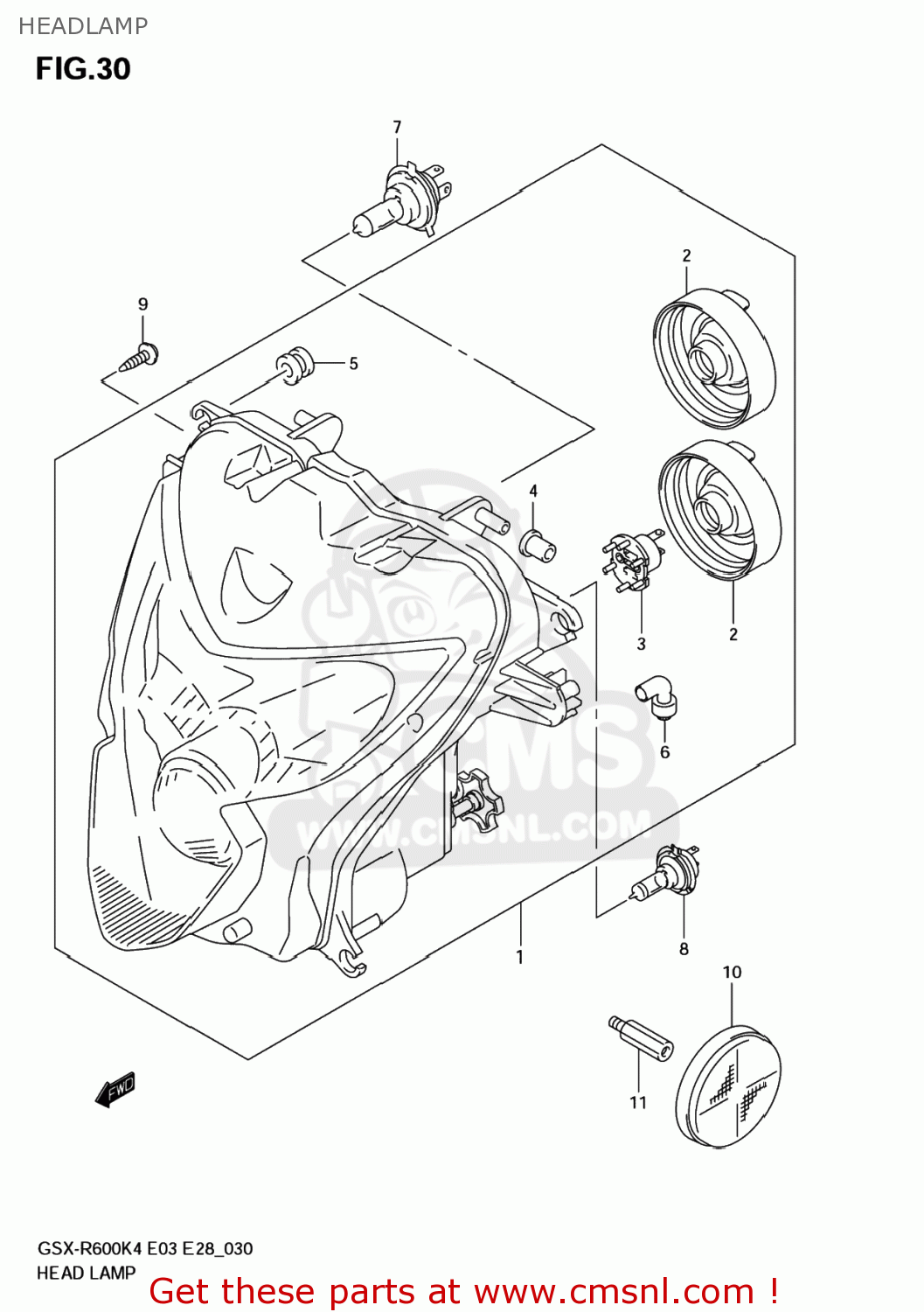 HEADLAMP GSXR600 2004 (K4) USA (E03)