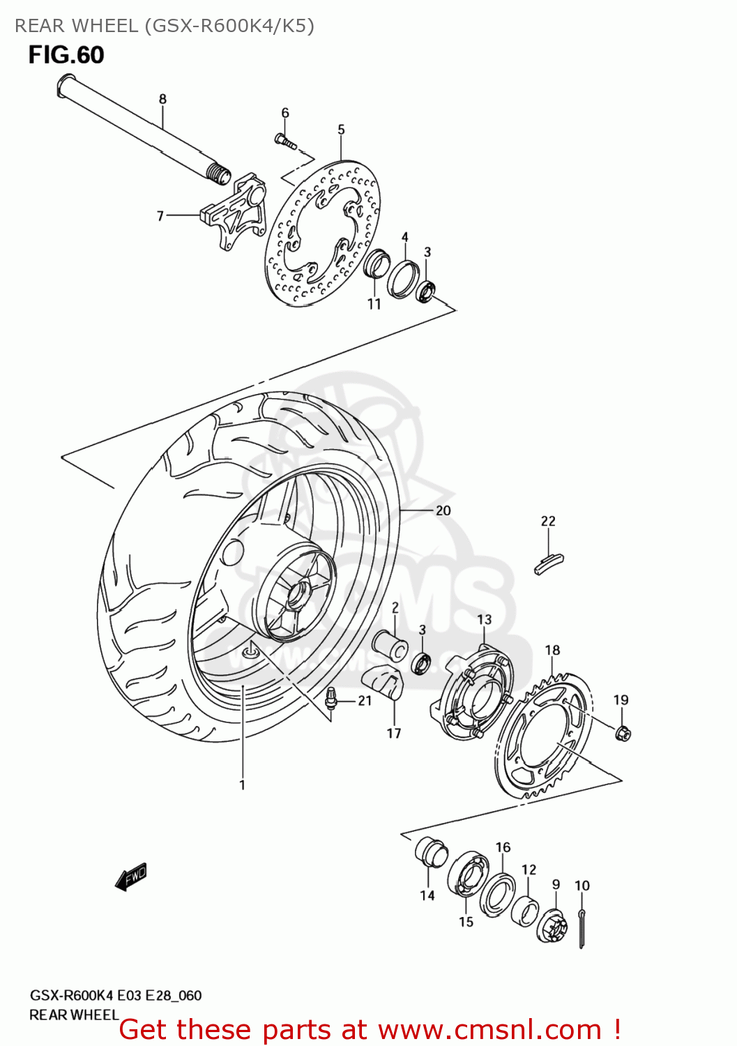REAR WHEEL (GSX-R600K4/K5) GSXR600 2004 (K4) USA (E03)
