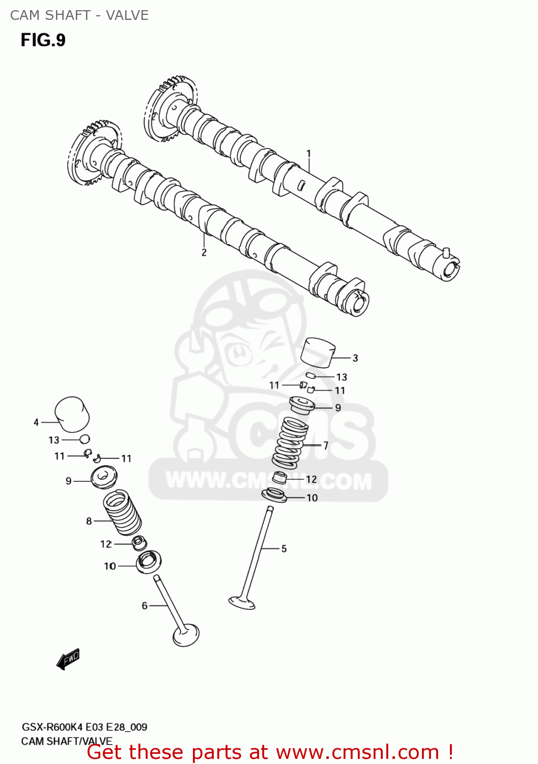 CAM SHAFT - VALVE GSXR600 2005 (K5) USA (E03)