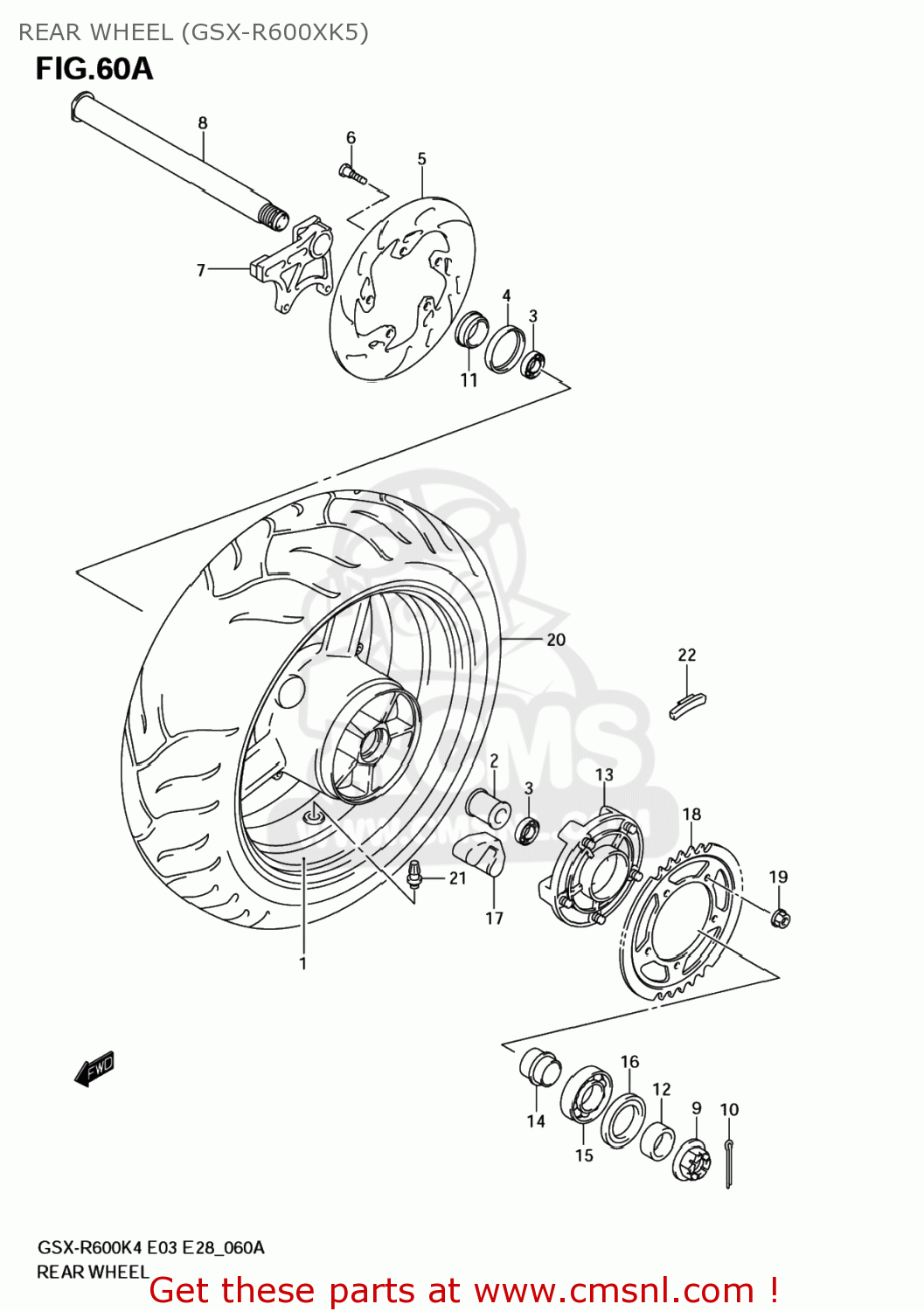 REAR WHEEL (GSX-R600XK5) GSXR600 2005 (K5) USA (E03)