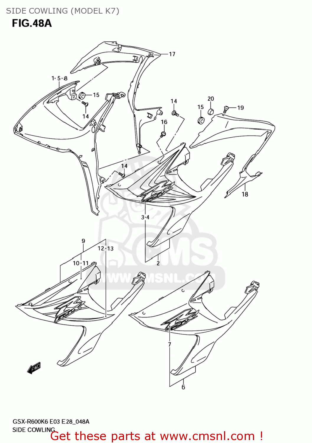 SIDE COWLING (MODEL K7) GSXR600 2006 (K6) USA (E03)
