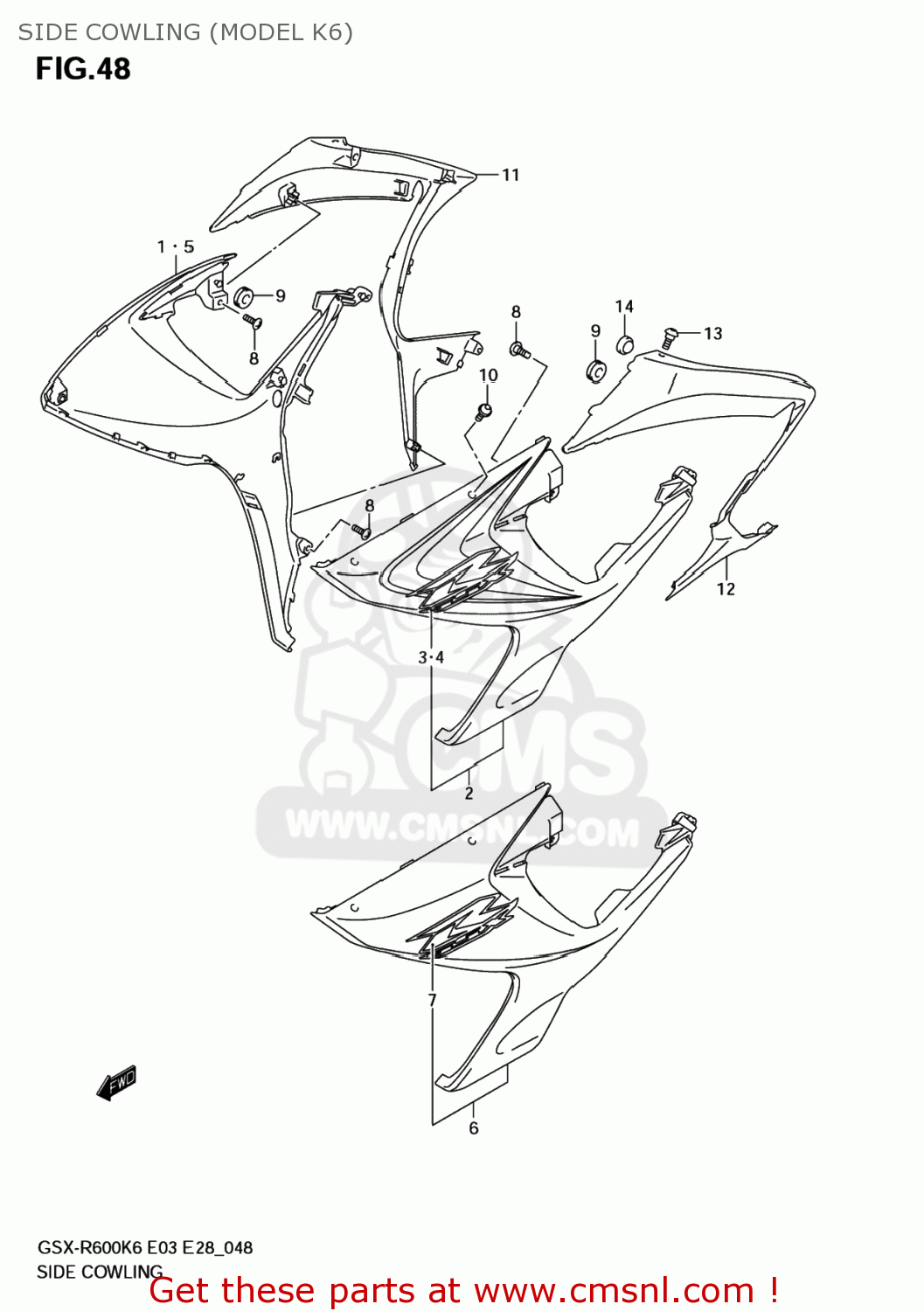 SIDE COWLING (MODEL K6) GSXR600 2007 (K7) USA (E03)