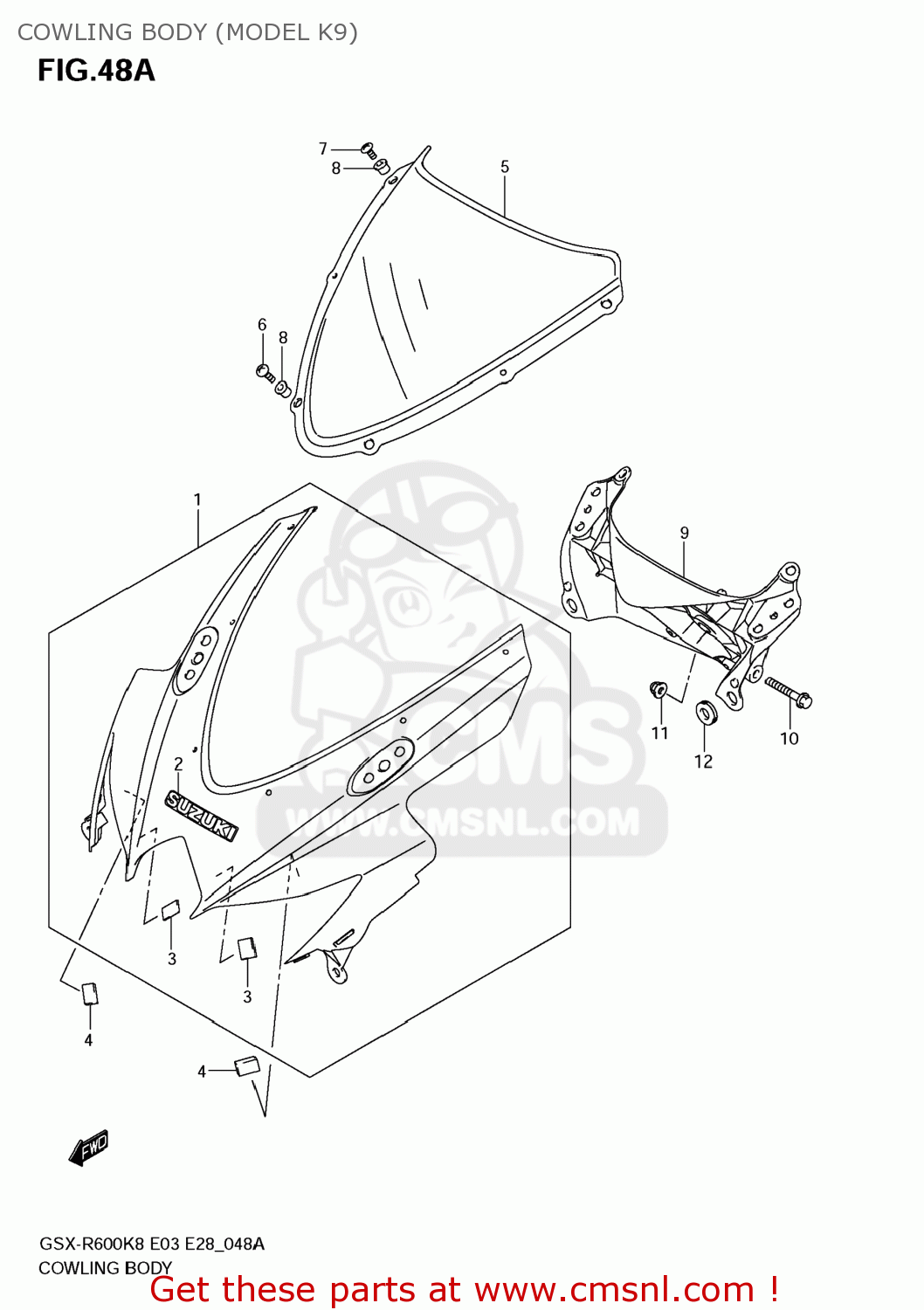 COWLING BODY (MODEL K9) GSXR600 2008 (K8) USA (E03)