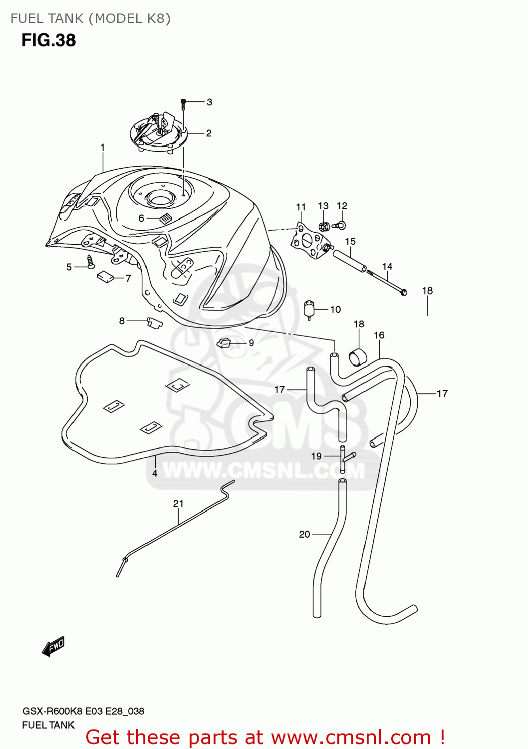 FUEL TANK (MODEL K8) GSXR600 2008 (K8) USA (E03)