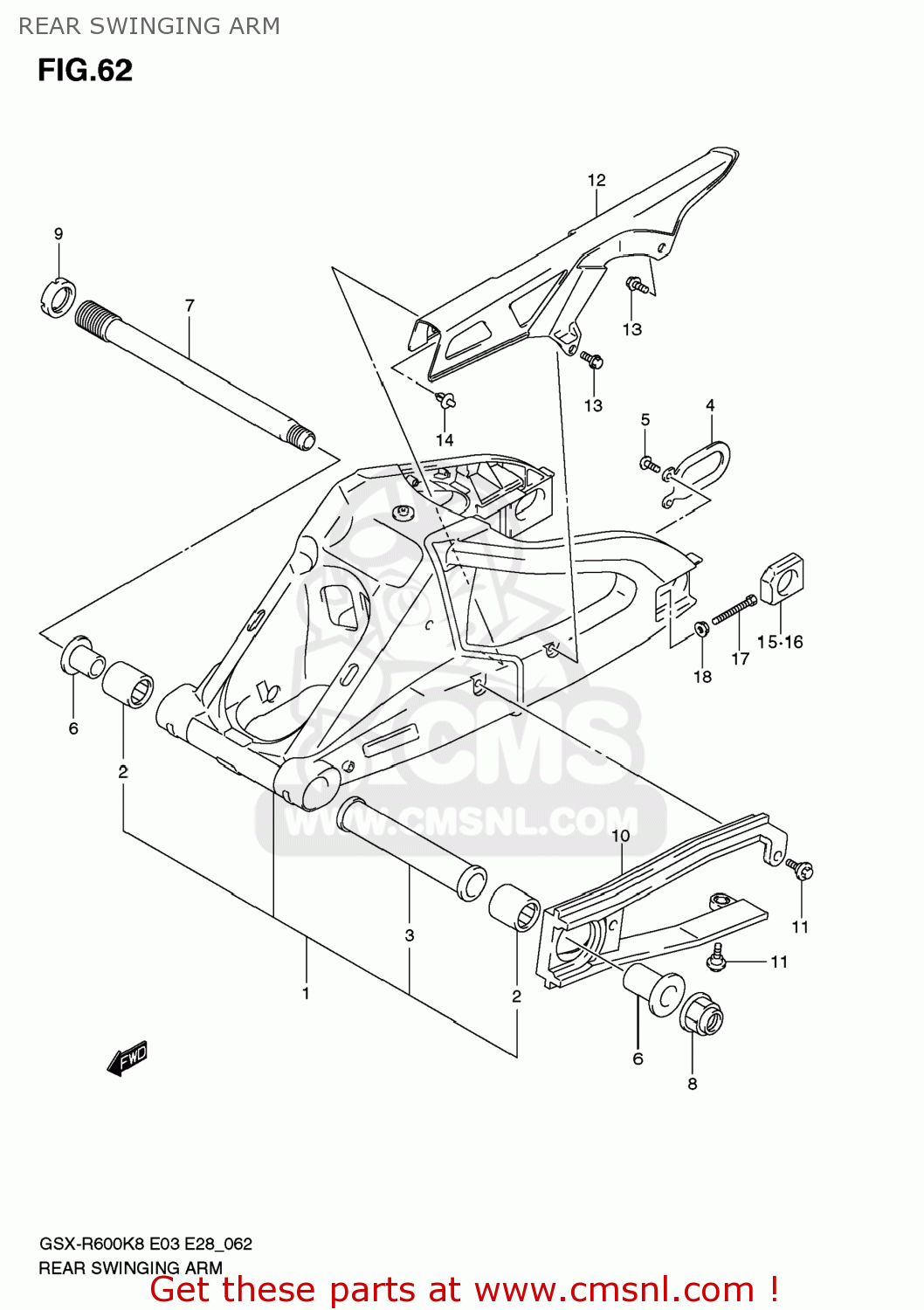 REAR SWINGING ARM GSXR600 2008 (K8) USA (E03)