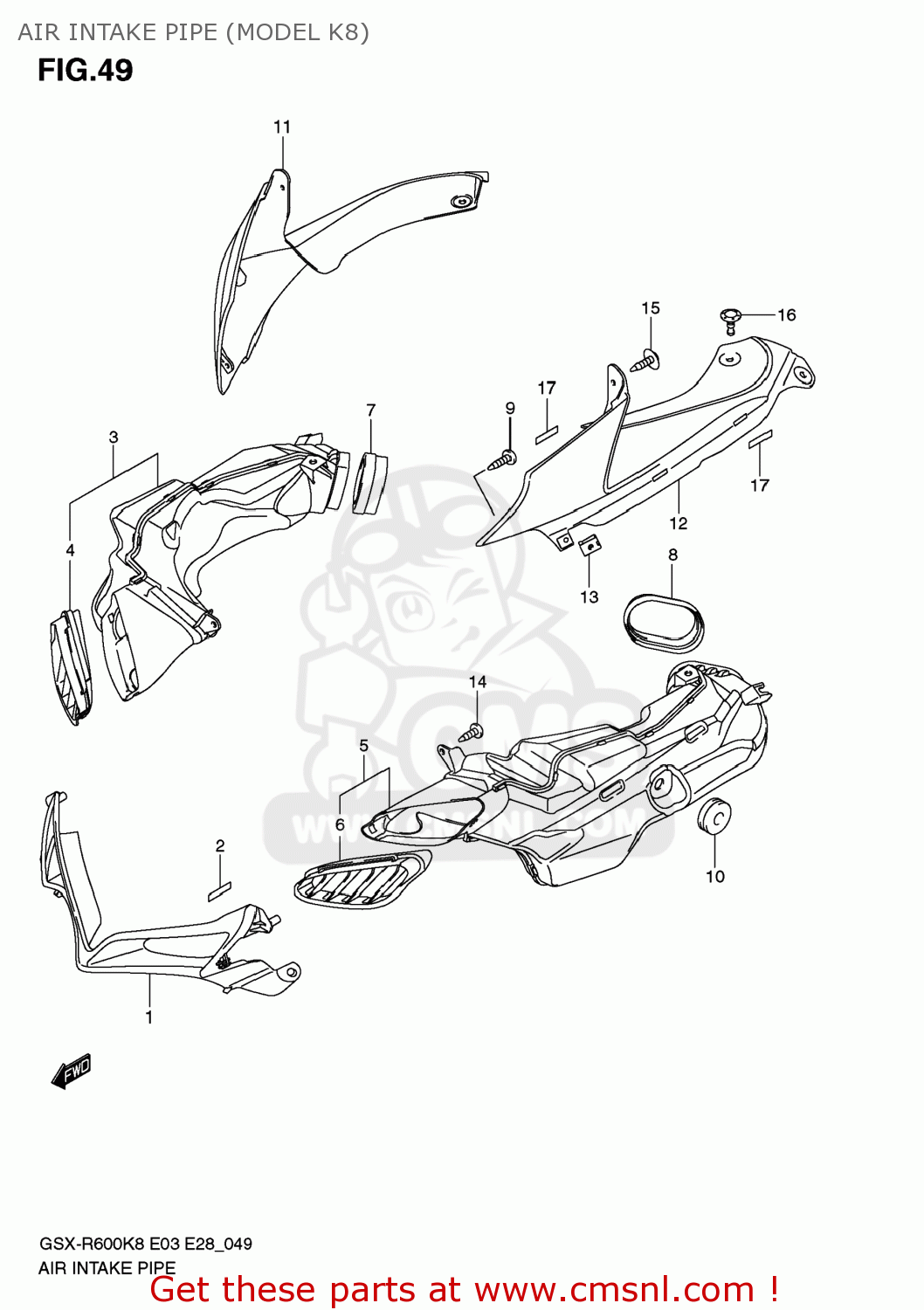 AIR INTAKE PIPE (MODEL K8) GSXR600 2009 (K9) USA (E03)