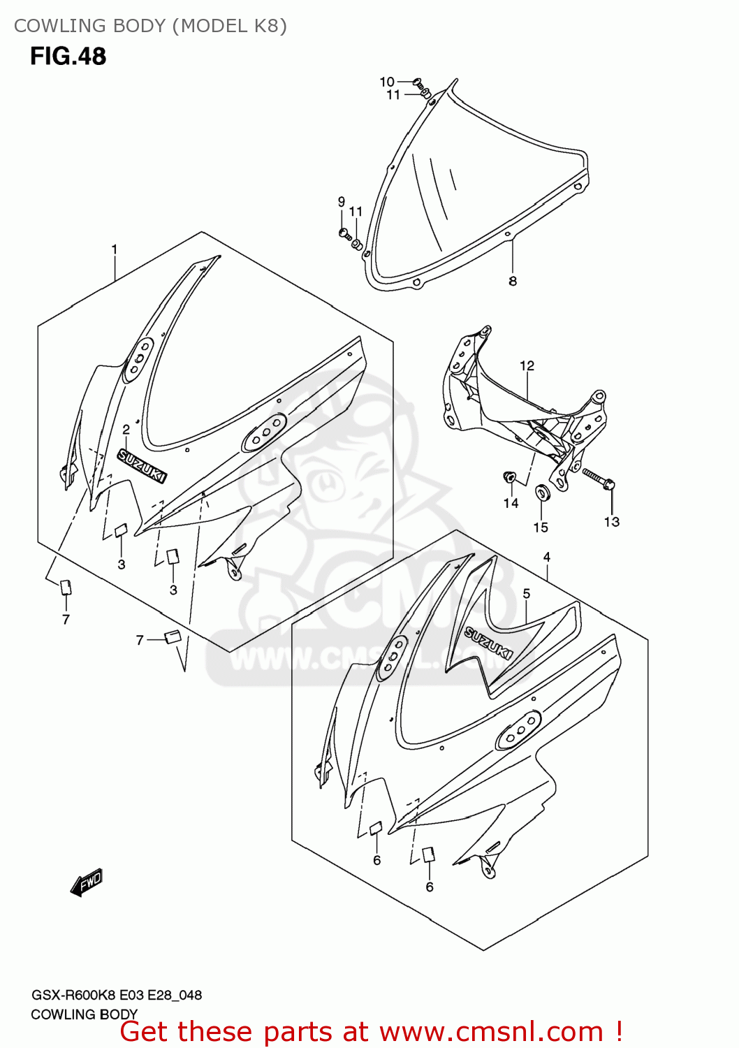 COWLING BODY (MODEL K8) GSXR600 2009 (K9) USA (E03)