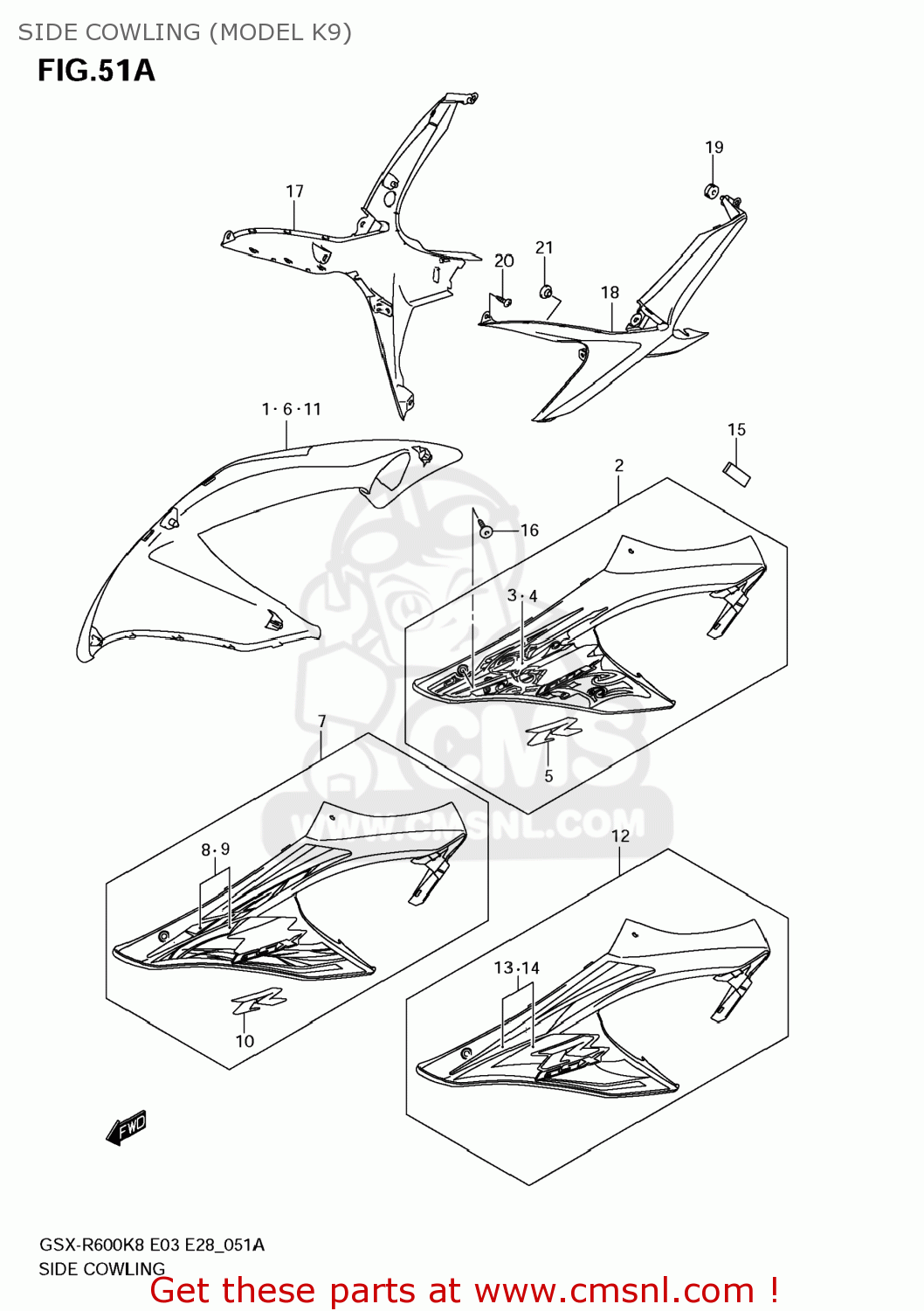 SIDE COWLING (MODEL K9) GSXR600 2009 (K9) USA (E03)