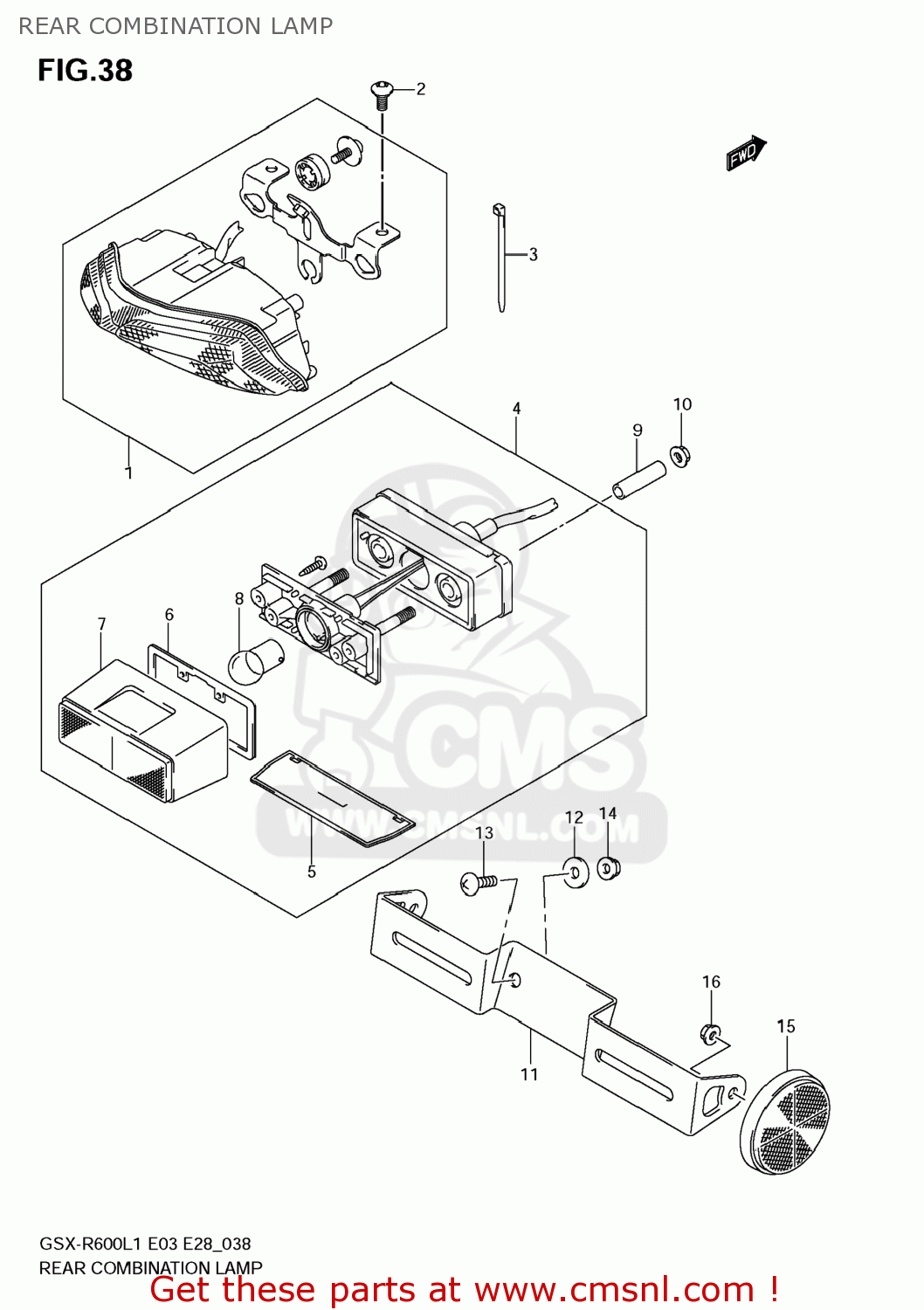 REAR COMBINATION LAMP GSXR600 2011 (L1) USA (E03)