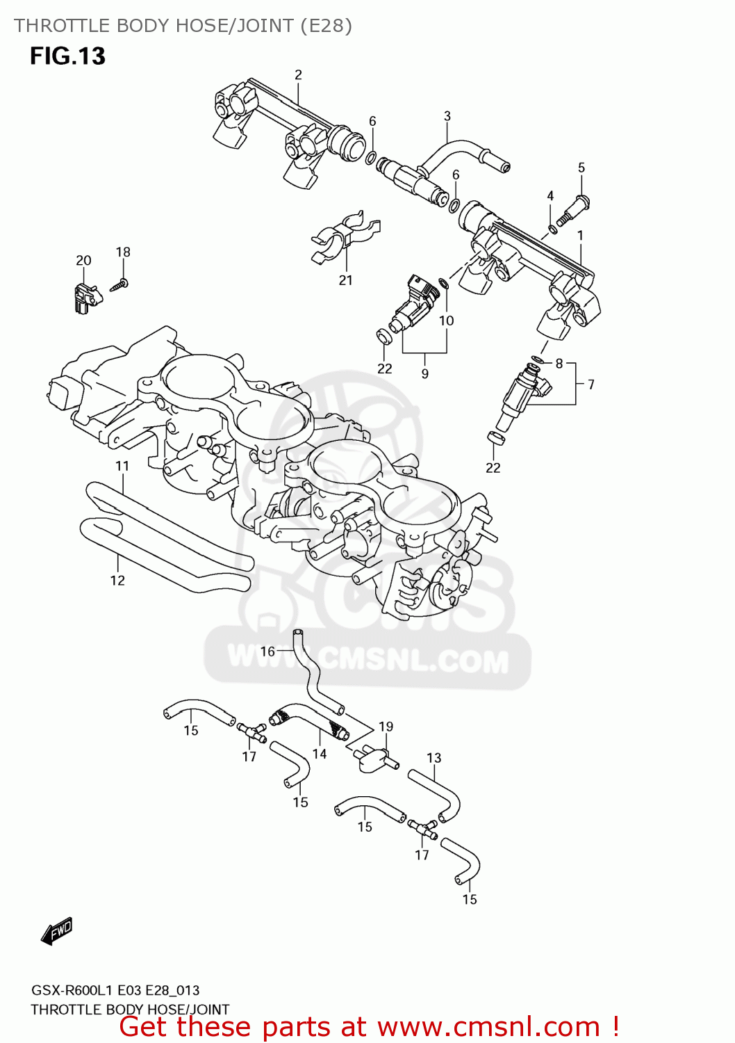 THROTTLE BODY HOSE/JOINT (E28) GSXR600 2011 (L1) USA (E03)