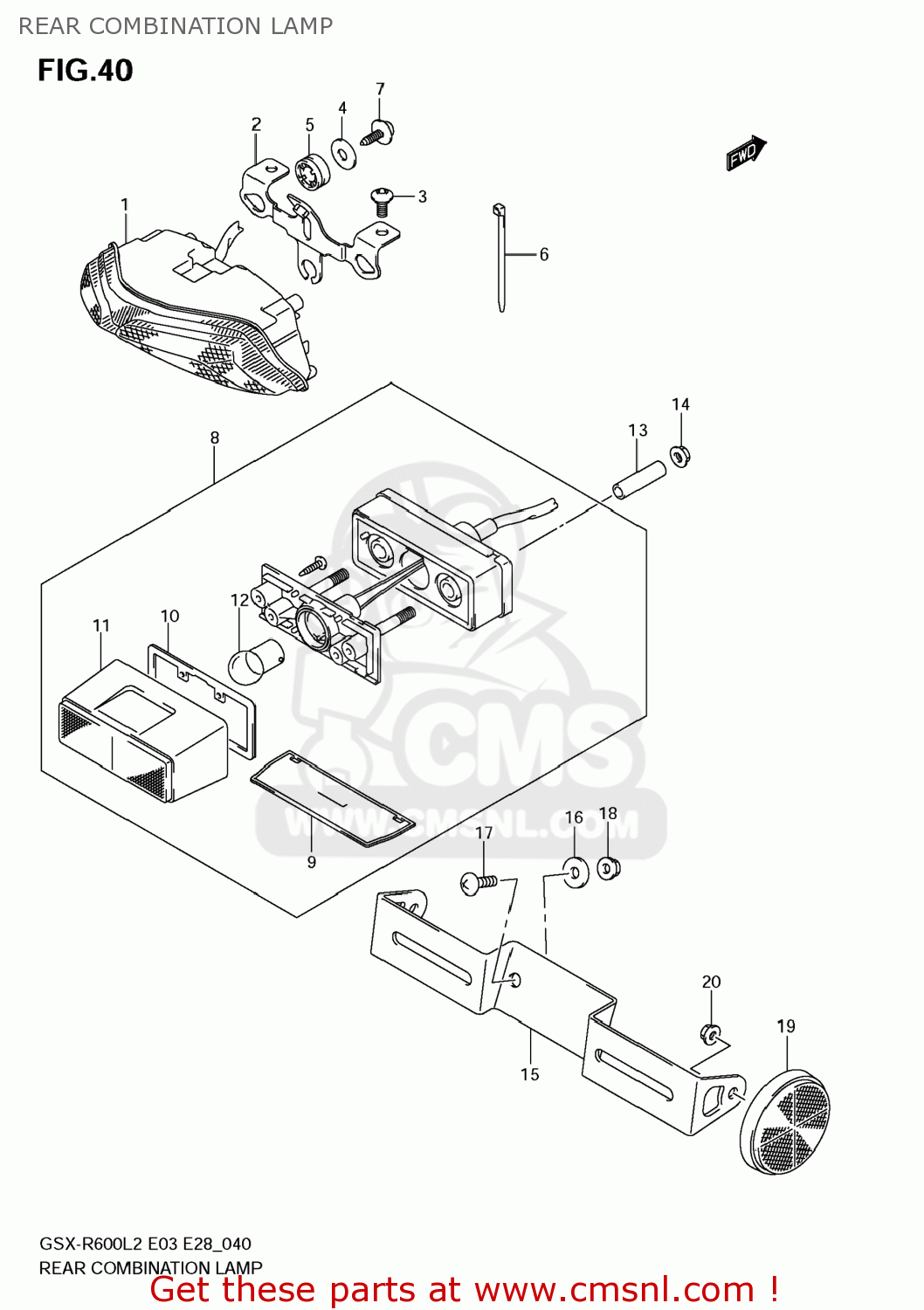 REAR COMBINATION LAMP GSXR600 2012 (L2) USA (E03)