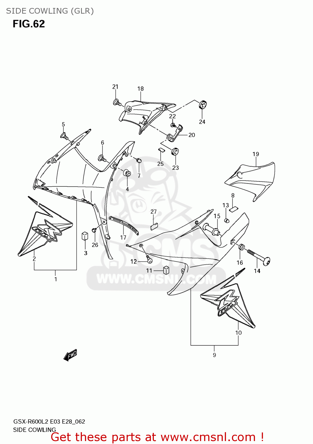 SIDE COWLING (GLR) GSXR600 2012 (L2) USA (E03)