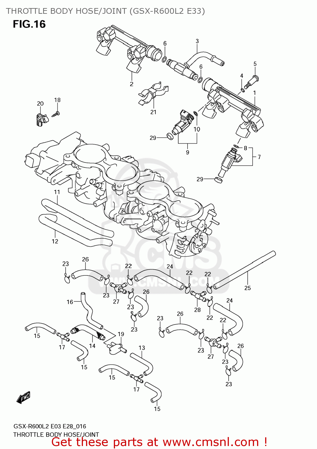 THROTTLE BODY HOSE/JOINT (GSX-R600L2 E33) GSXR600 2012 (L2) USA (E03)