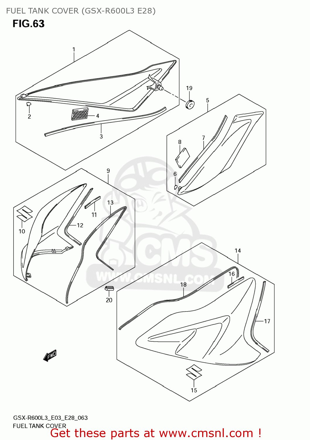 FUEL TANK COVER (GSX-R600L3 E28) GSXR600 2013 (L3) USA (E03)