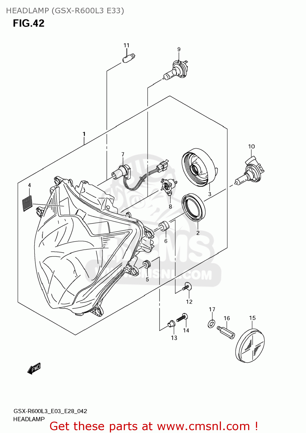 HEADLAMP (GSX-R600L3 E33) GSXR600 2013 (L3) USA (E03)