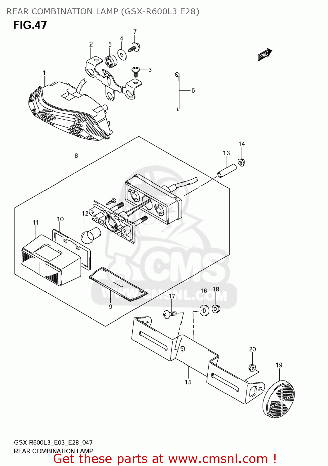 REAR COMBINATION LAMP (GSX-R600L3 E28) GSXR600 2013 (L3) USA (E03)