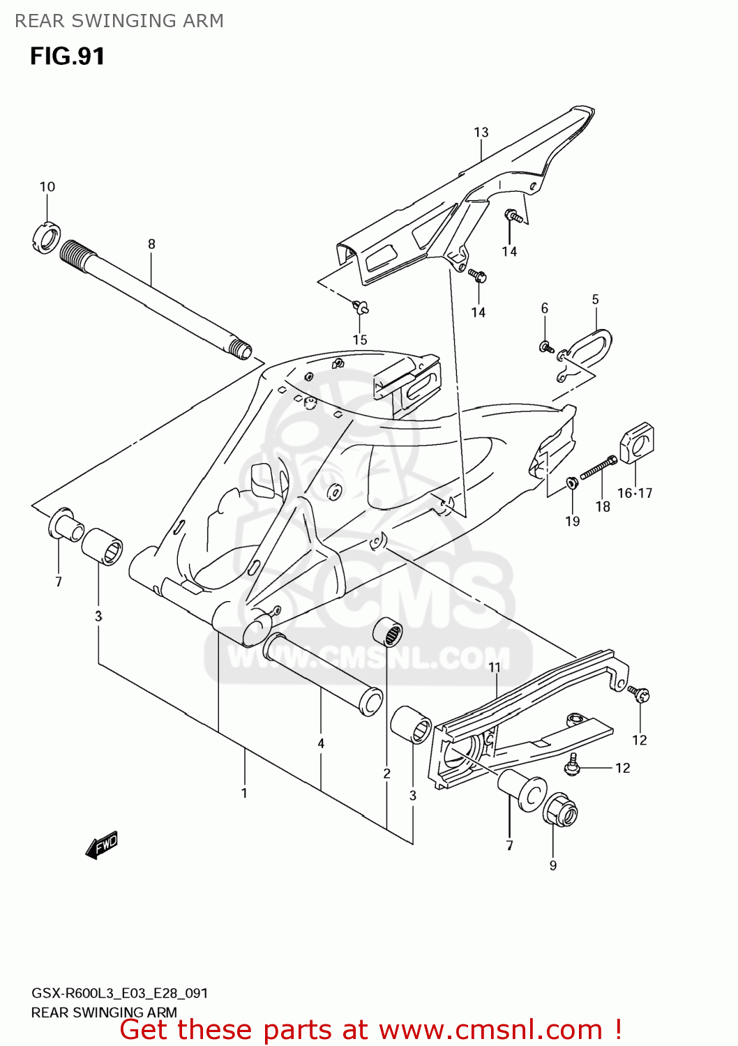 REAR SWINGING ARM GSXR600 2013 (L3) USA (E03)