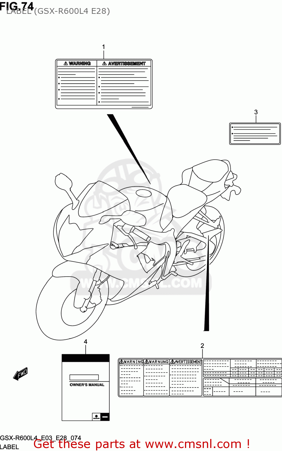 LABEL (GSX-R600L4 E28) GSXR600 2014 (L4) USA (E03)