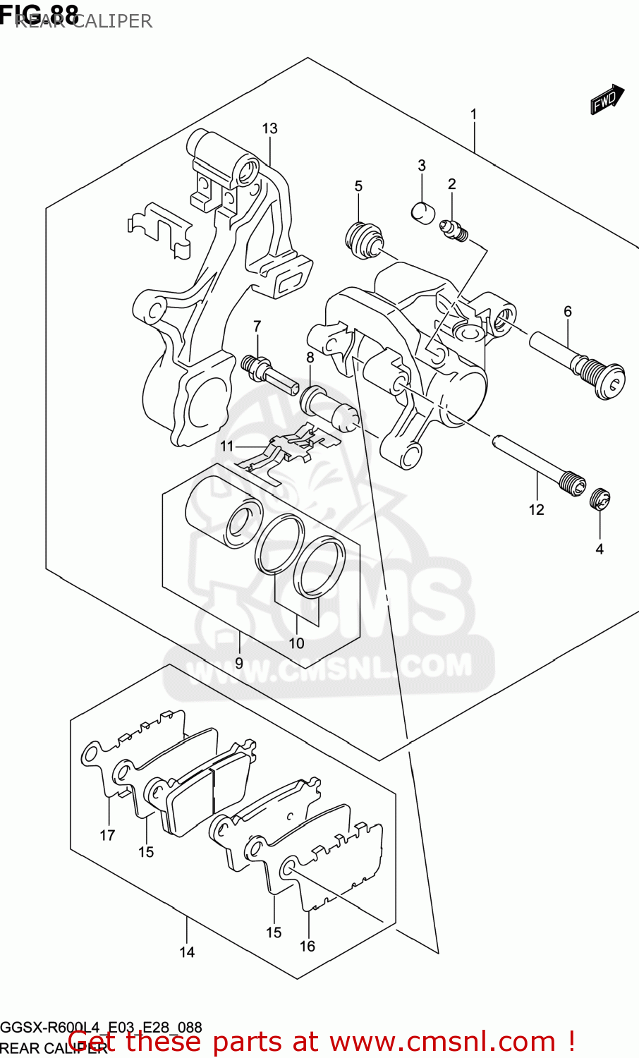 REAR CALIPER GSXR600 2014 (L4) USA (E03)