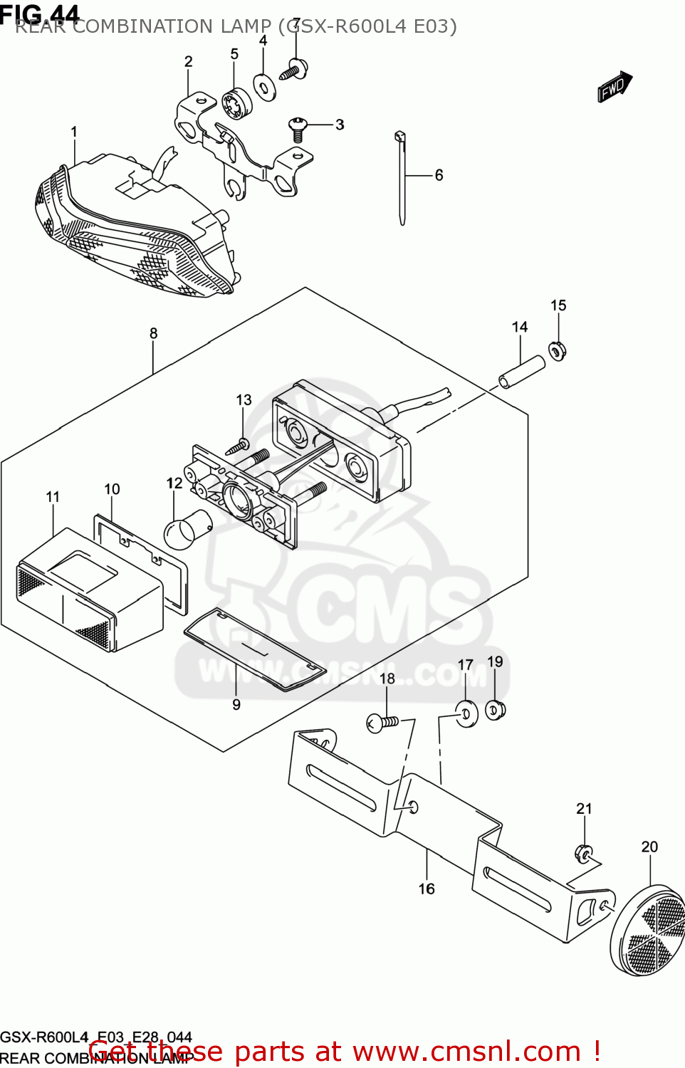 REAR COMBINATION LAMP (GSX-R600L4 E03) GSXR600 2014 (L4) USA (E03)