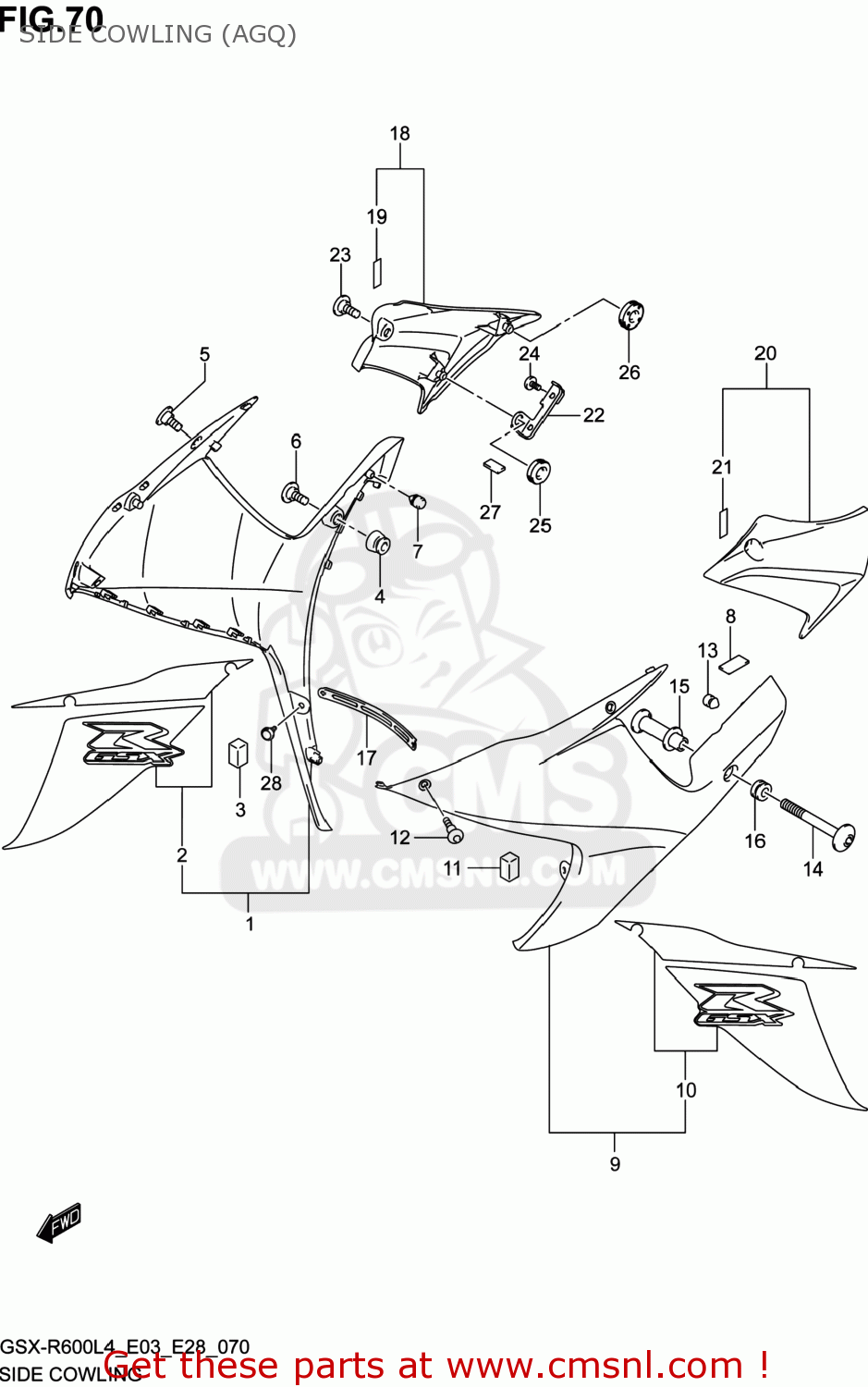 SIDE COWLING (AGQ) GSXR600 2014 (L4) USA (E03)