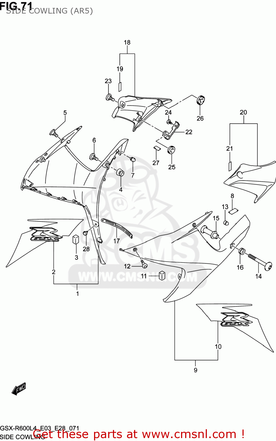 SIDE COWLING (AR5) GSXR600 2014 (L4) USA (E03)
