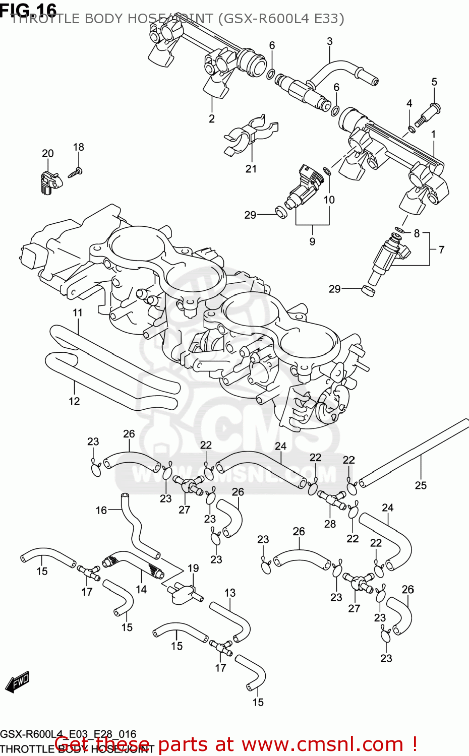 THROTTLE BODY HOSE/JOINT (GSX-R600L4 E33) GSXR600 2014 (L4) USA (E03)