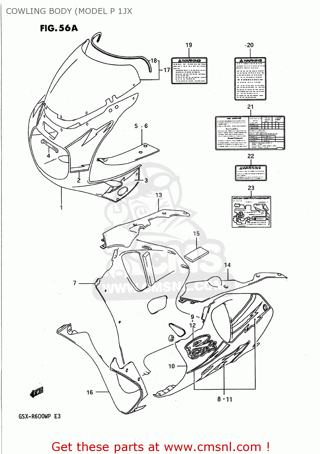 COWLING BODY (MODEL P 1JX GSXR600W 1992 (N) USA (E03)