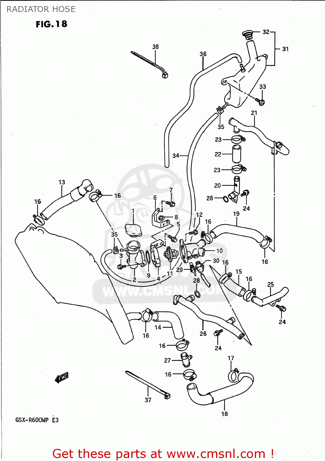 RADIATOR HOSE GSXR600W 1992 (N) USA (E03)