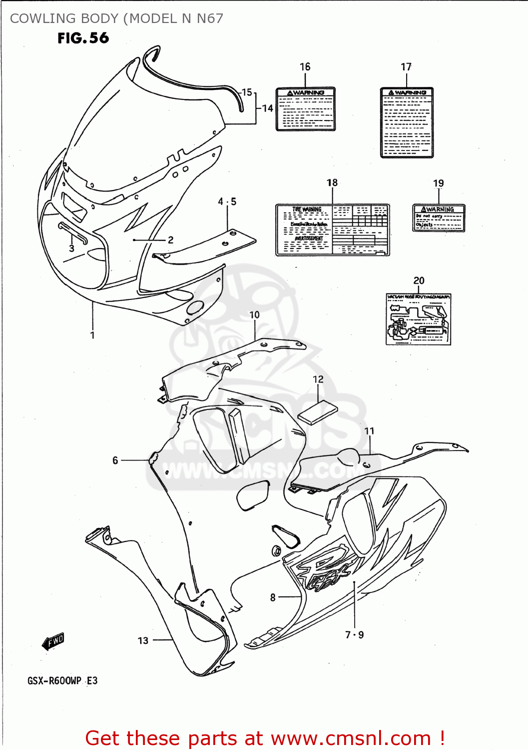 COWLING BODY (MODEL N N67 GSXR600W 1993 (P) USA (E03)