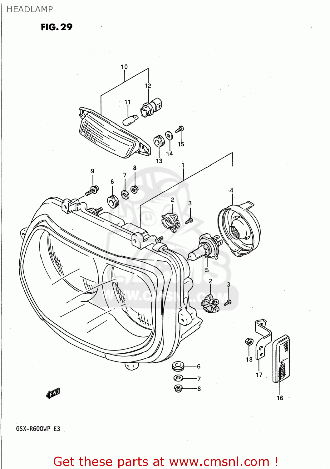 HEADLAMP GSXR600W 1993 (P) USA (E03)