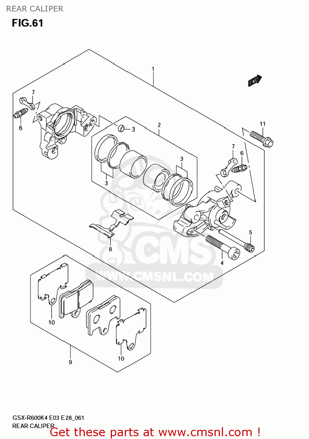 REAR CALIPER GSXR600X 2004 (K4) USA (E03)