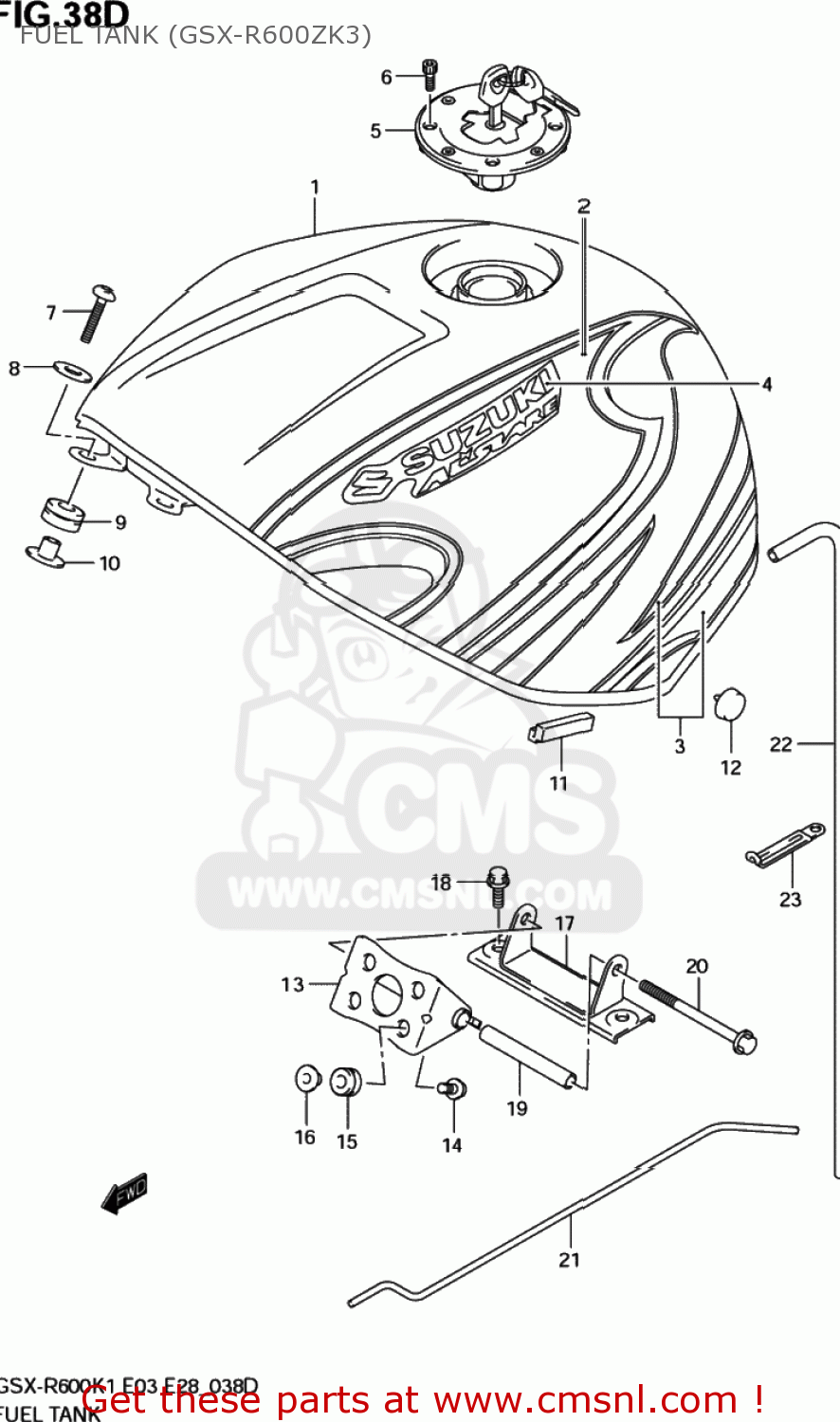 FUEL TANK (GSX-R600ZK3) GSXR600Z 2002 (K2) USA (E03)