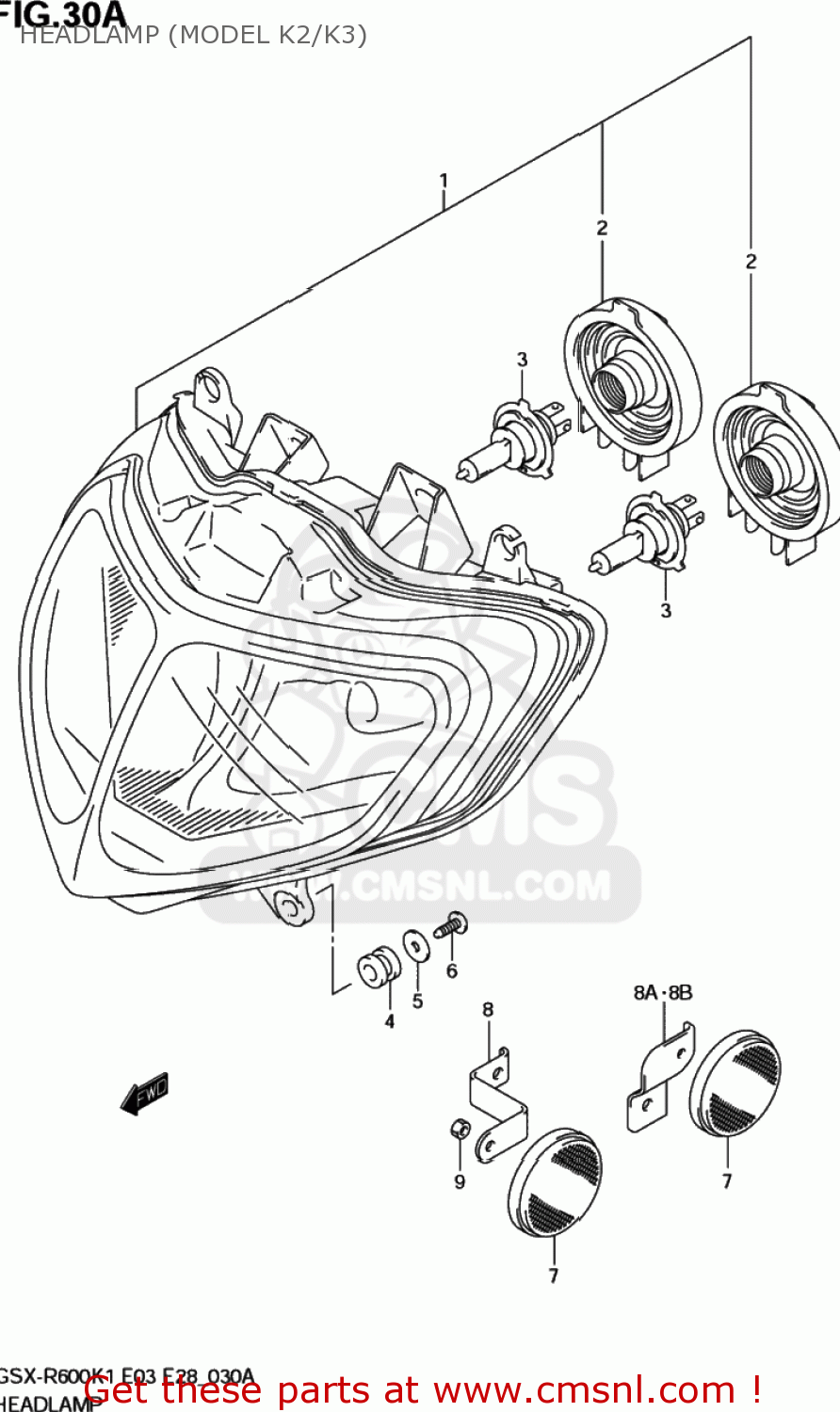 HEADLAMP (MODEL K2/K3) GSXR600Z 2002 (K2) USA (E03)
