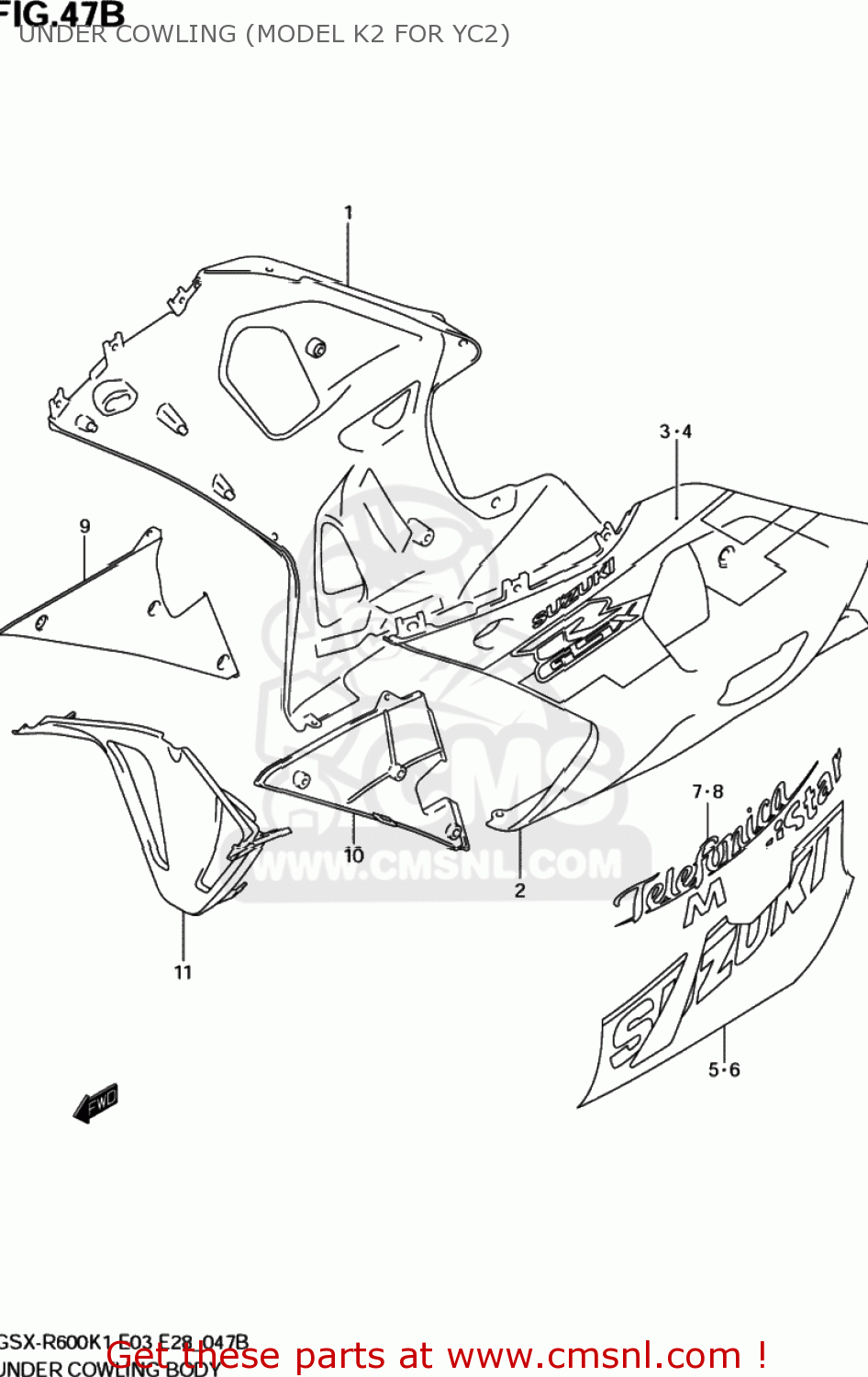 UNDER COWLING (MODEL K2 FOR YC2) GSXR600Z 2002 (K2) USA (E03)