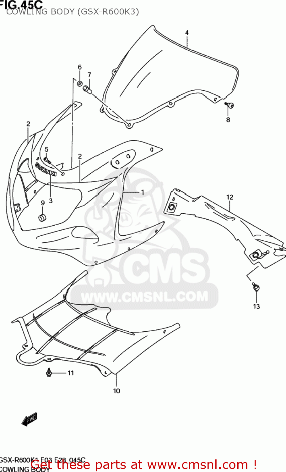 COWLING BODY (GSX-R600K3) GSXR600Z 2003 (K3) USA (E03)