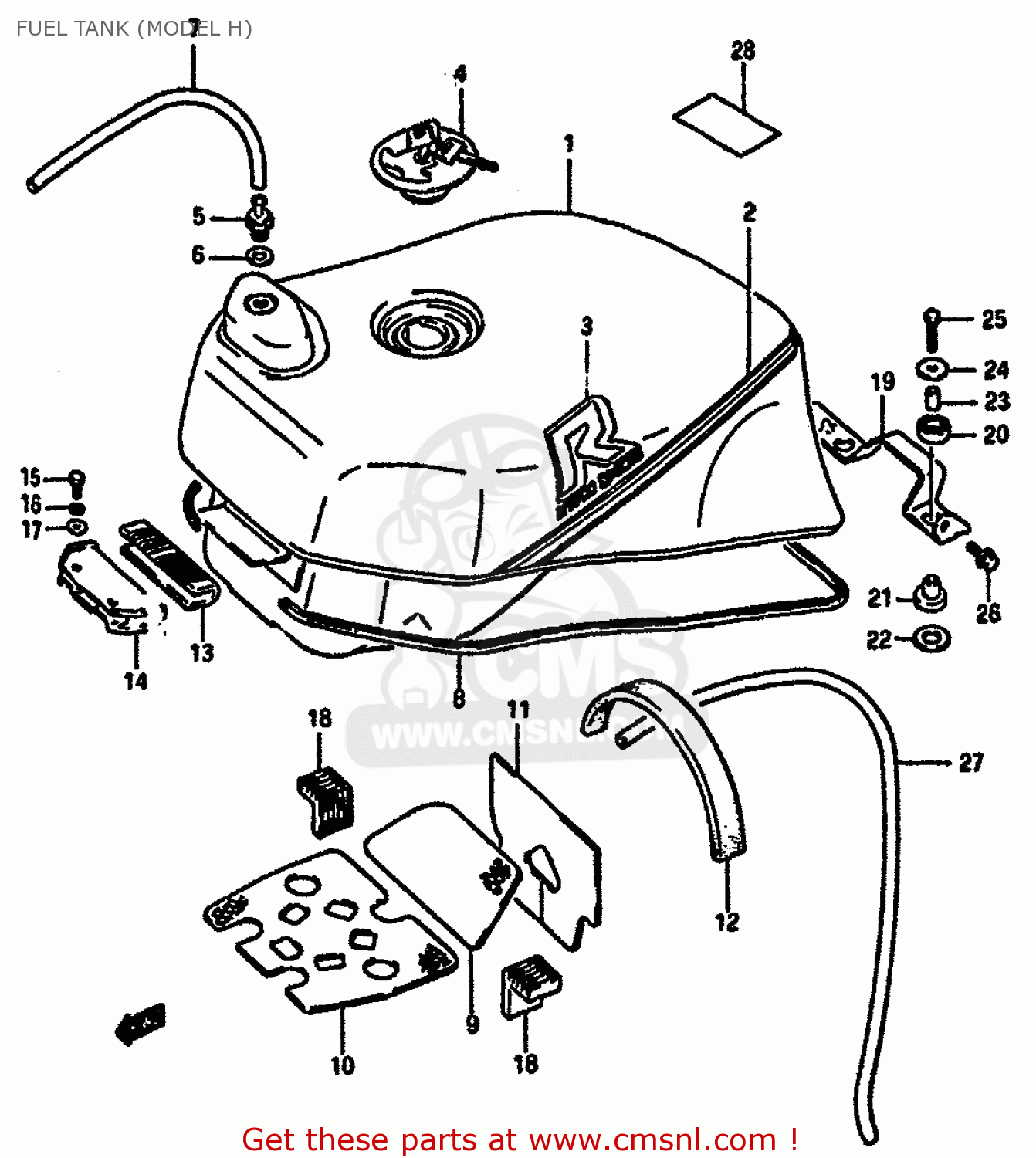 FUEL TANK (MODEL H) GSXR750 1985 (F) (E01 2 4 6 15 16 17 18 21 22 24 25 34 39 53)