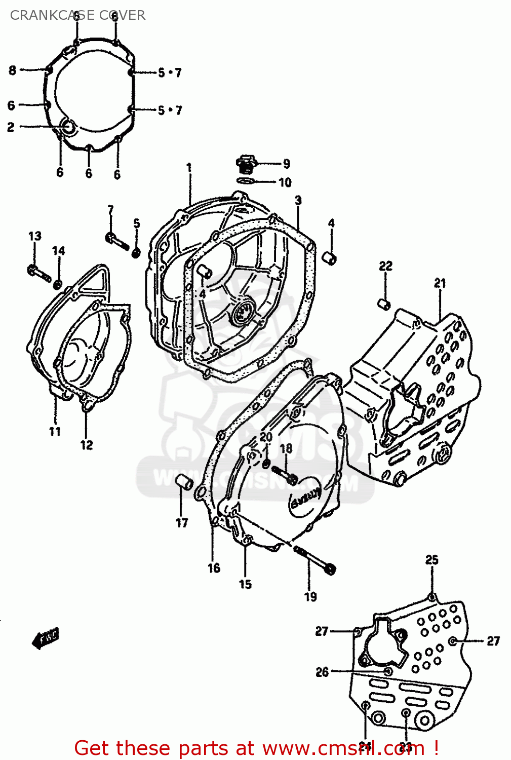 CRANKCASE COVER GSXR750 1985 (F) (E01 2 4 6 15 16 17 18 21 22 24 25 34 39 53)