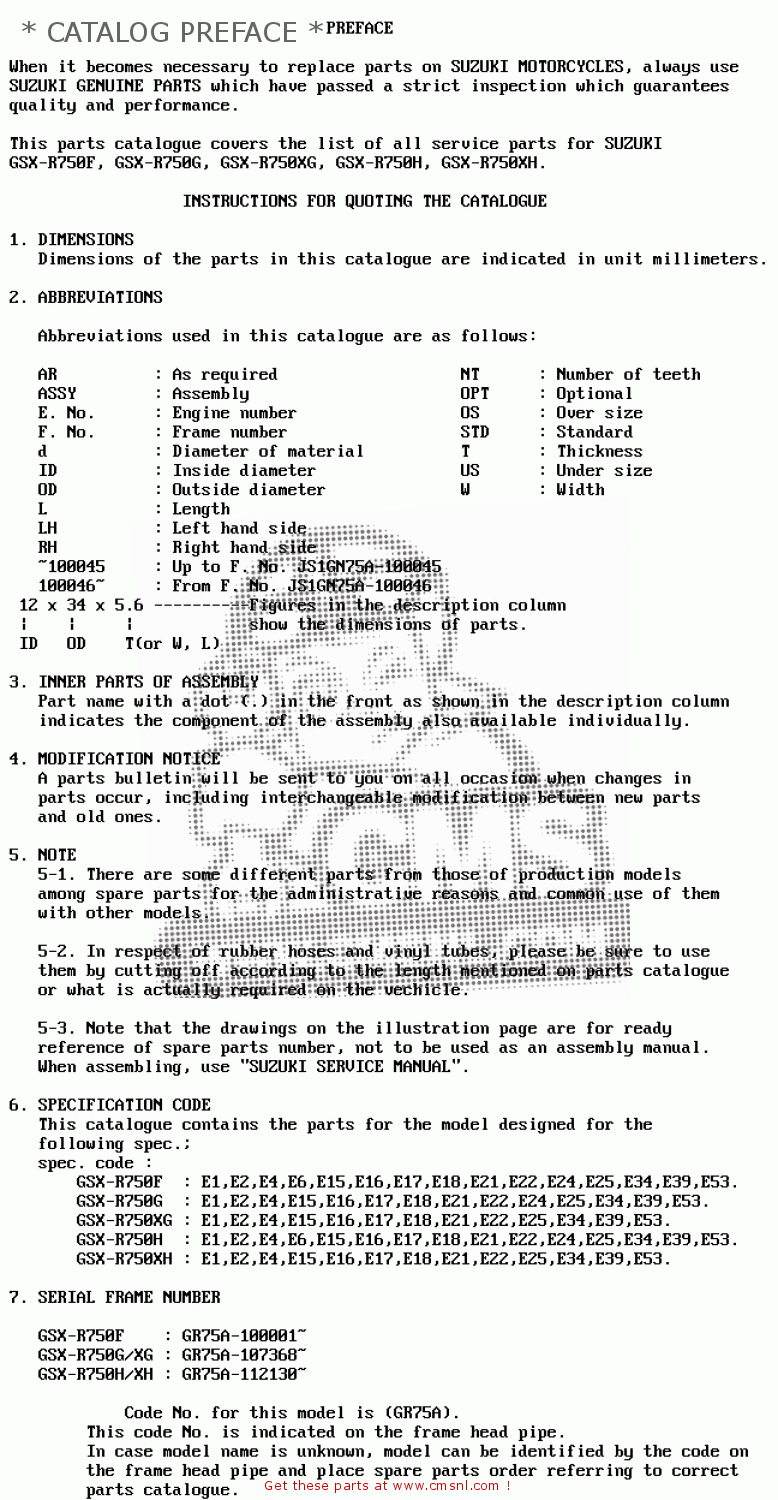 * CATALOG PREFACE * GSXR750 1986 (G) (E01 E02 E04 E15 16 17 18 21 22 24 25 34 39 53)