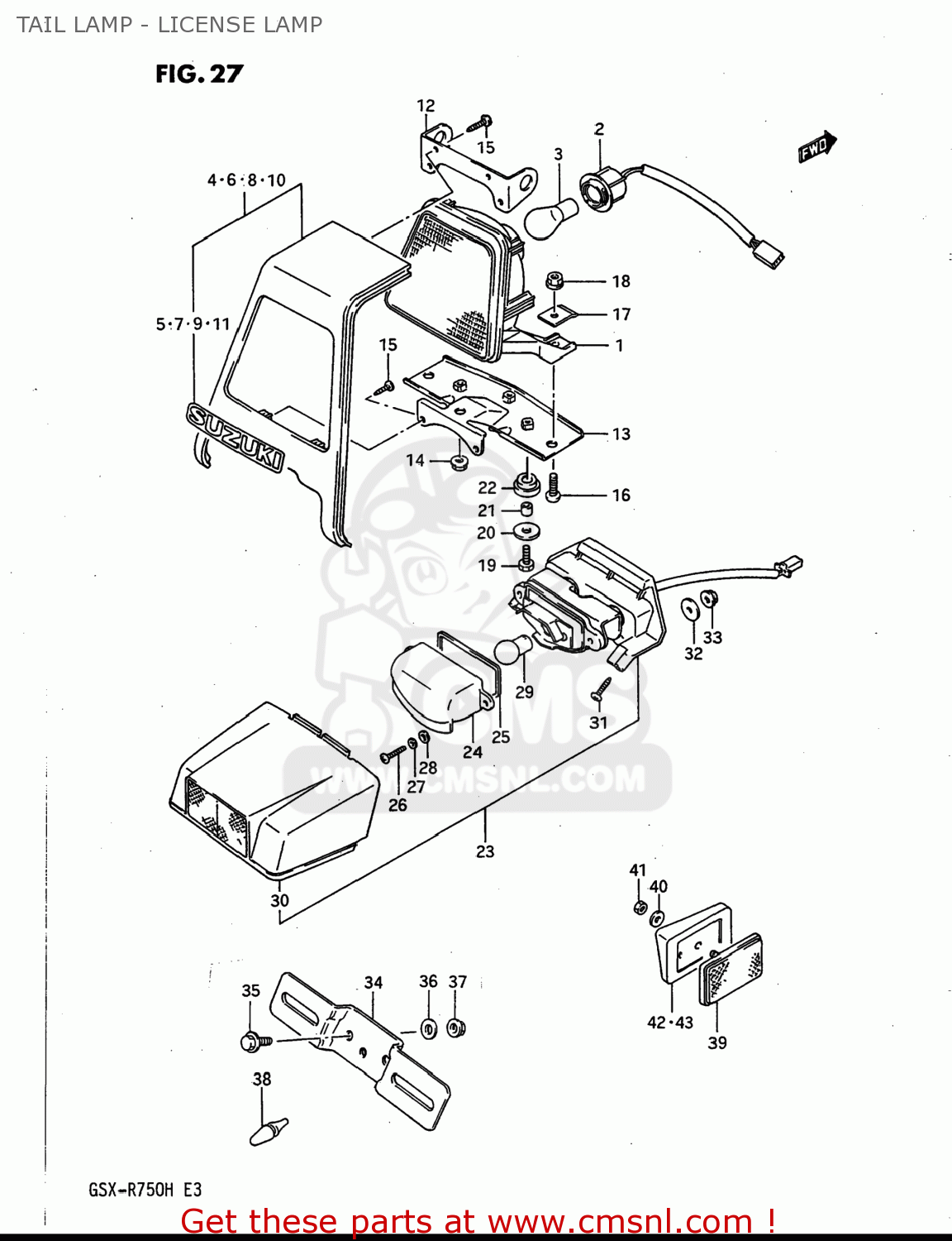TAIL LAMP - LICENSE LAMP GSXR750 1986 (G) USA (E03)