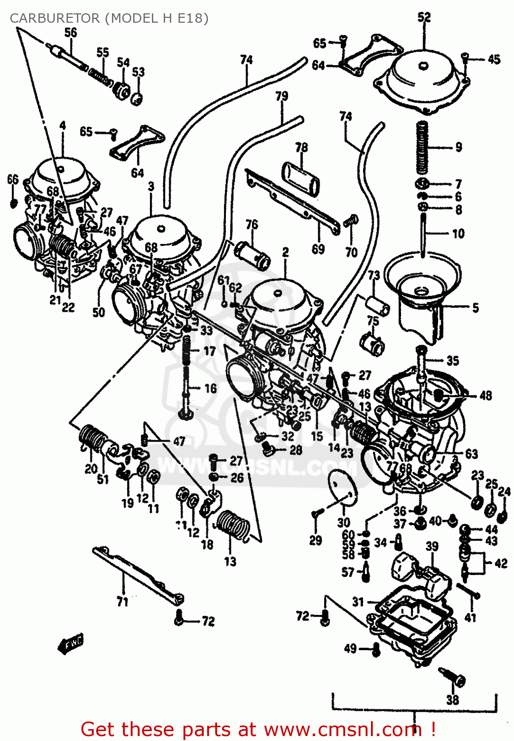 CARBURETOR (MODEL H E18) GSXR750 1987 (H) (E01 E02 04 06 15 16 17 18 21 22 24 25 34 39 53