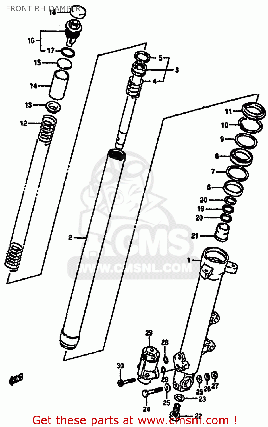 FRONT RH DAMPER GSXR750 1987 (H) (E01 E02 04 06 15 16 17 18 21 22 24 25 34 39 53
