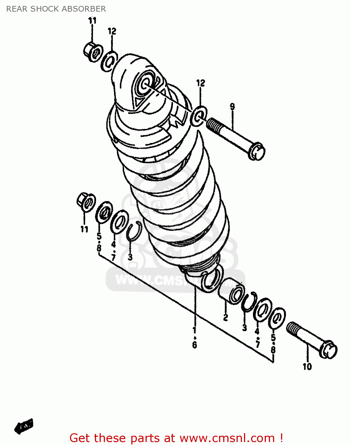 REAR SHOCK ABSORBER GSXR750 1987 (H) (E01 E02 04 06 15 16 17 18 21 22 24 25 34 39 53