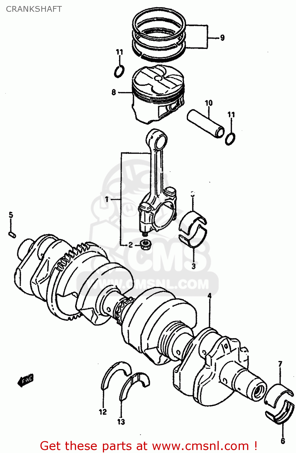 CRANKSHAFT GSXR750 1987 (H) (E01 E02 04 06 15 16 17 18 21 22 24 25 34 39 53