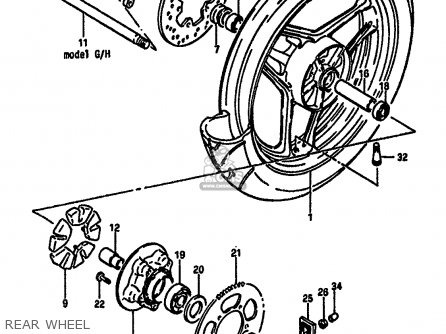 REAR WHEEL - GSXR750 1987 (H) (E01 E02 04 06 15 16 17 18 21 22 24 25 34 39 53