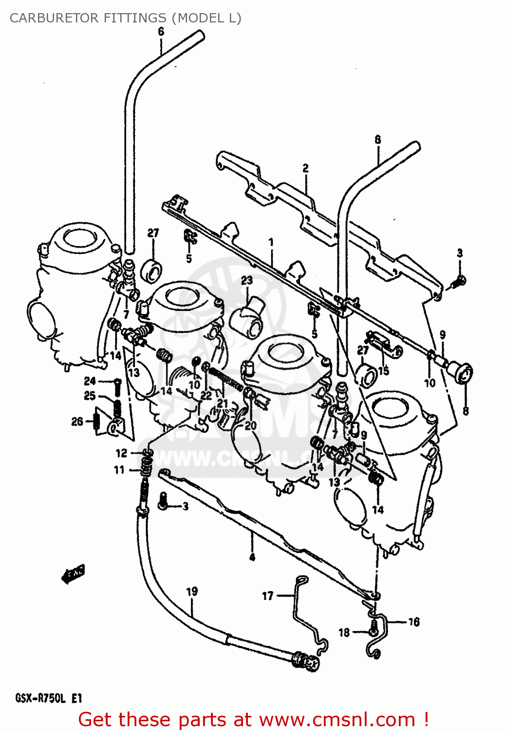 CARBURETOR FITTINGS (MODEL L) GSXR750 1988 (J) (E04 E15 E18 E25 E34 E75 E76 E79)